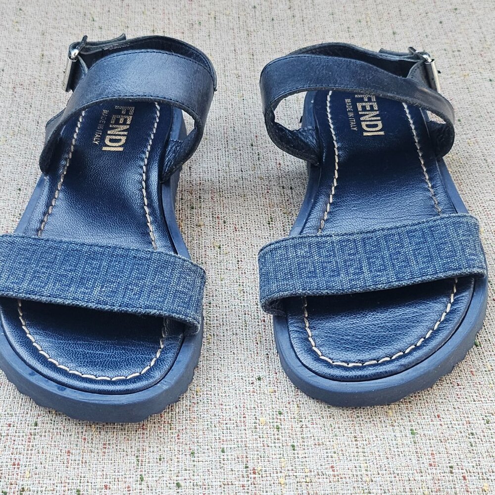 Fendi Kids Boys Sandal Blue Leather/Canvas Upper Shoes Made in Italy Size 33 kid
